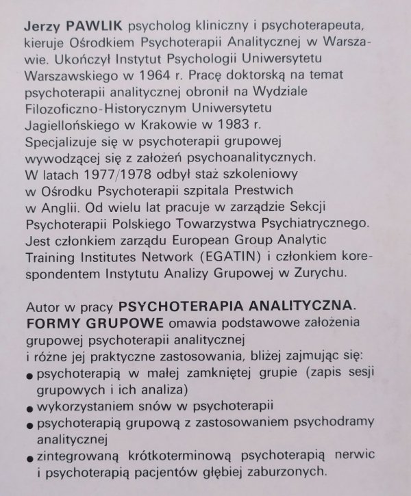 Jerzy Pawlik Psychoterapia analityczna. Formy grupowe