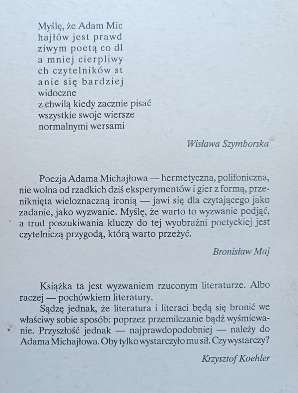 Adam Michajłów 9+18+9. Wiesze Tabellae Hasła [dedykacja autorska]