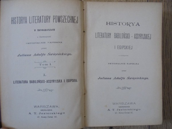 Julian Adolf Święcicki • Historya literatury babilońsko-assyryjskiej i egipskiej