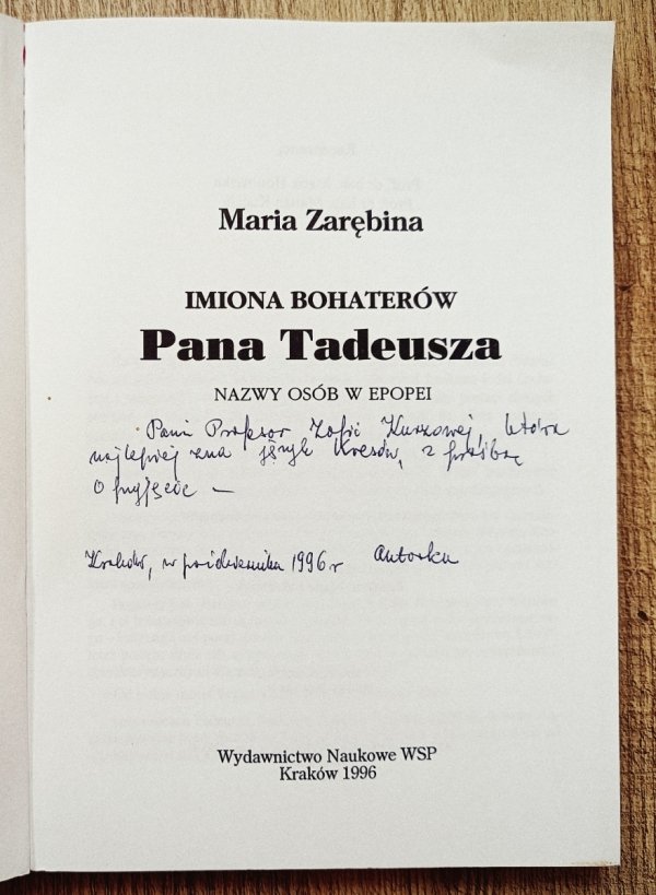 Maria Zarębina Imiona bohaterów Pana Tadeusza