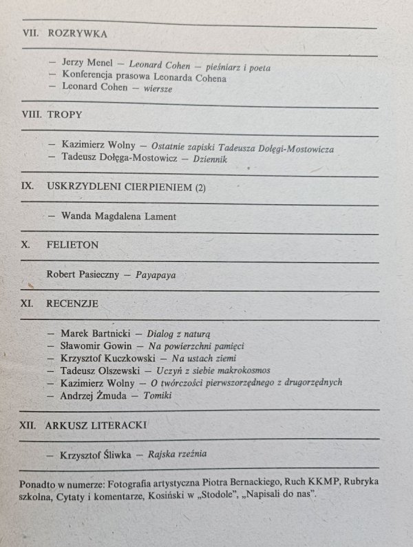 Okolice numer 10/1988 / Leonard Cohen, Chiny, bajki chińskie