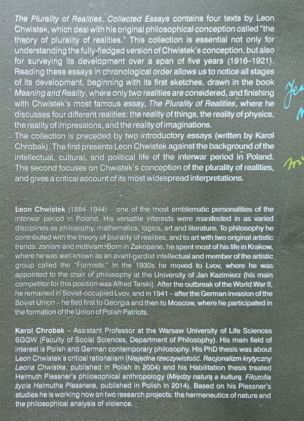 Leon Chwistek The Plurality of Realities. Collected Essays