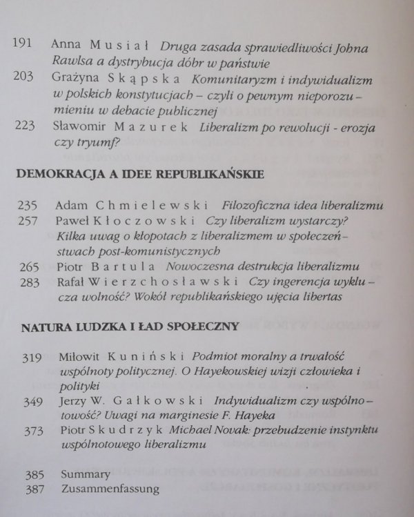 Justyna Miklaszewska • Liberalizm u schyłku XX wieku