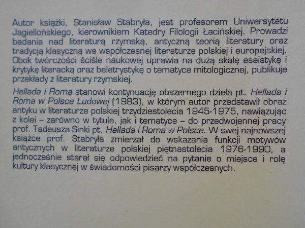 Stanisław Stabryła • Hellada i Roma. Recepcja antyku w literaturze polskiej w latach 1976-1990