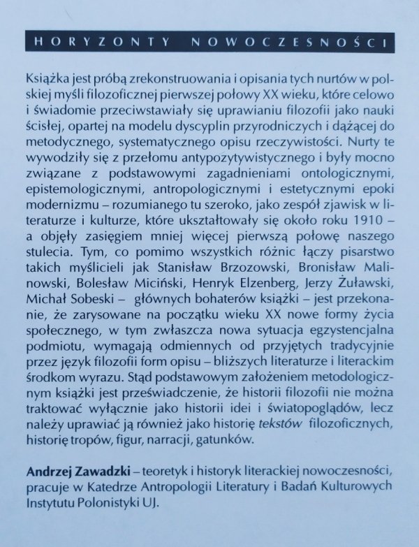 Andrzej Zawadzki Nowoczesna eseistyka filozoficzna w piśmiennictwie polskim pierwszej połowy XX wieku