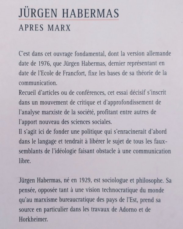 Jurgen Habermas Apres Marx