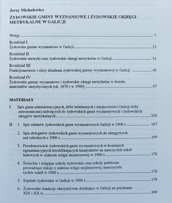 Jerzy Michalewicz Żydowskie okręgi metrykalne i żydowskie gminy wyznaniowe w Galicji doby autonomicznej