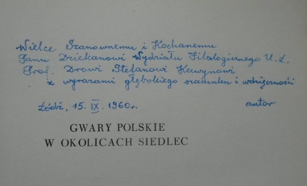 Władysław Cyran • Gwary polskie w okolicach Siedlec [dedykacja autorska]