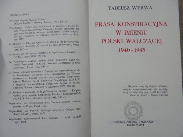 Tadeusz Wyrwa • Prasa konspiracyjna w imieniu Polski Walczącej 1940-1945 [OPiM]