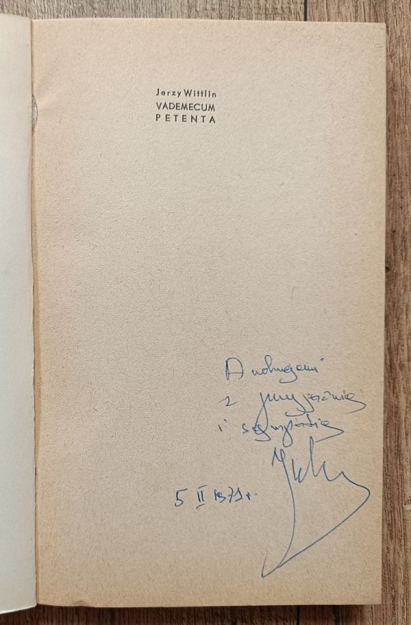 Jerzy Wittlin Vademecum petenta / dedykacja autorska
