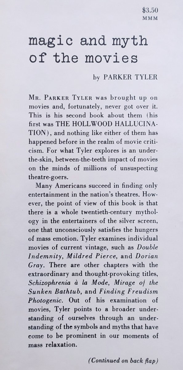 Parker Tyler Magic and Myth of the Movies