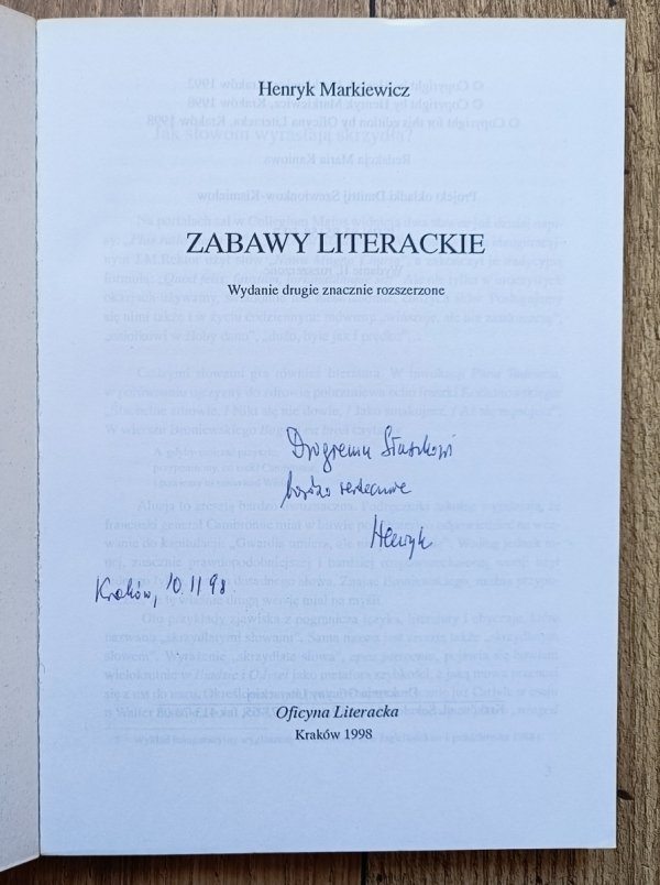Henryk Markiewicz Zabawy literackie