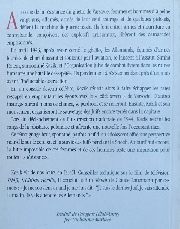 Kazik (Simha Rotem) Memoires d'un combattant du ghetto de Varsovie