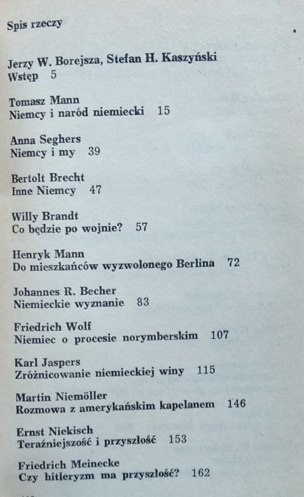 red. Jerzy W. Borejsza • Po upadku Trzeciej Rzeszy [Tomasz Mann, Brecht, Karl Jaspers, Theodor Adorno, Heinrich Boll i inni]
