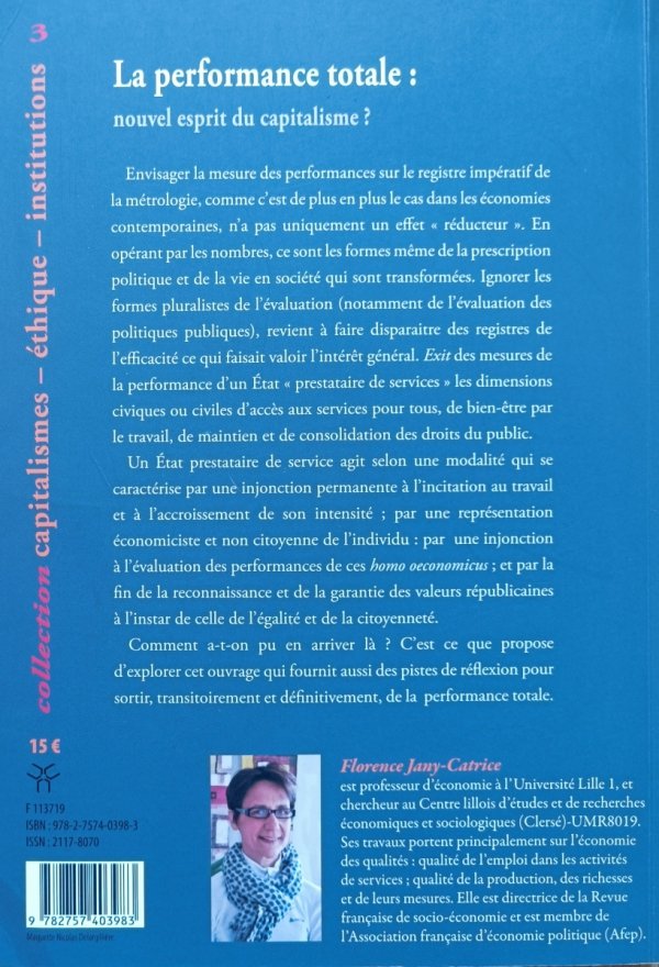 Florence Jany-Catrice La performance totale: nouvel esprit du capitalisme?