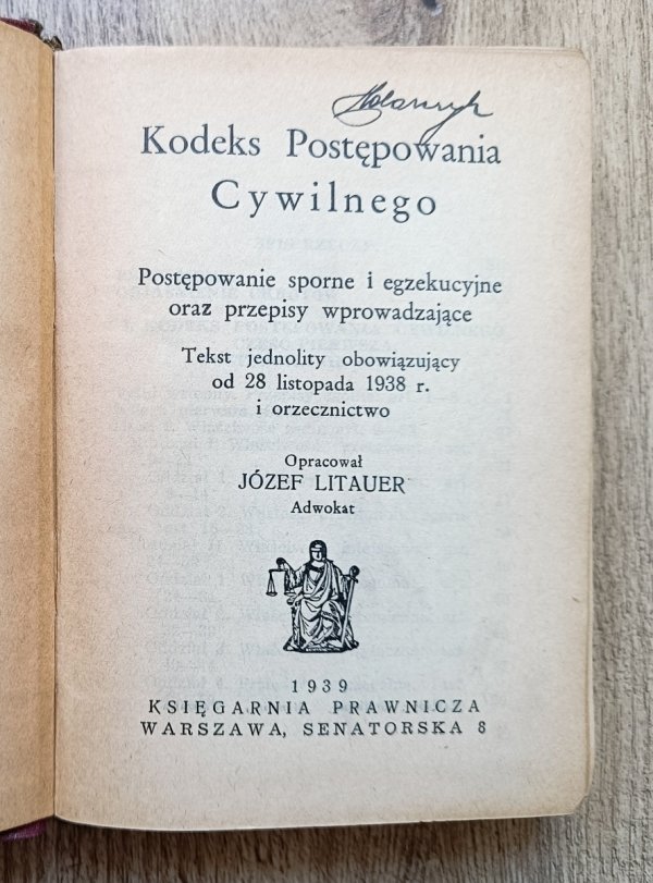 Józef Litauer Kodeks Postępowania Cywilnego [1939]