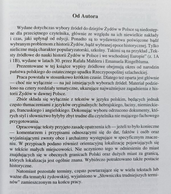 Dzieje Żydów w Polsce. XI-XVIII wiek. Wybór tekstów źródłowych