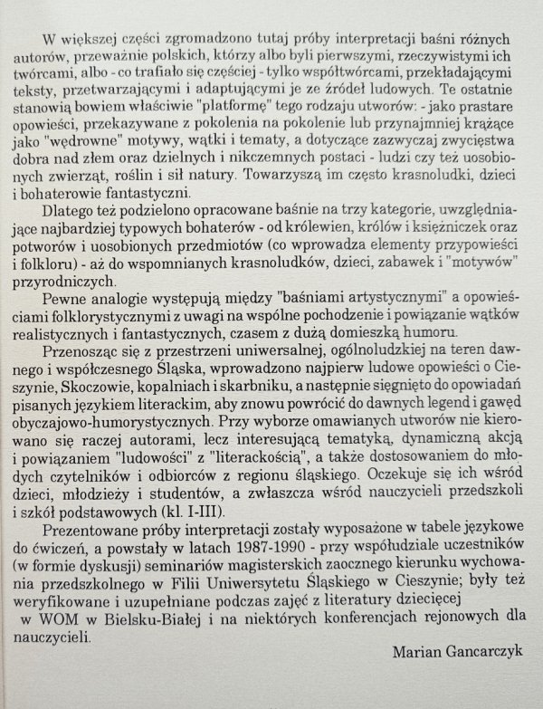 Marian Gancarczyk Baśnie dla dzieci i opowieści śląskie. Próby interpretacji