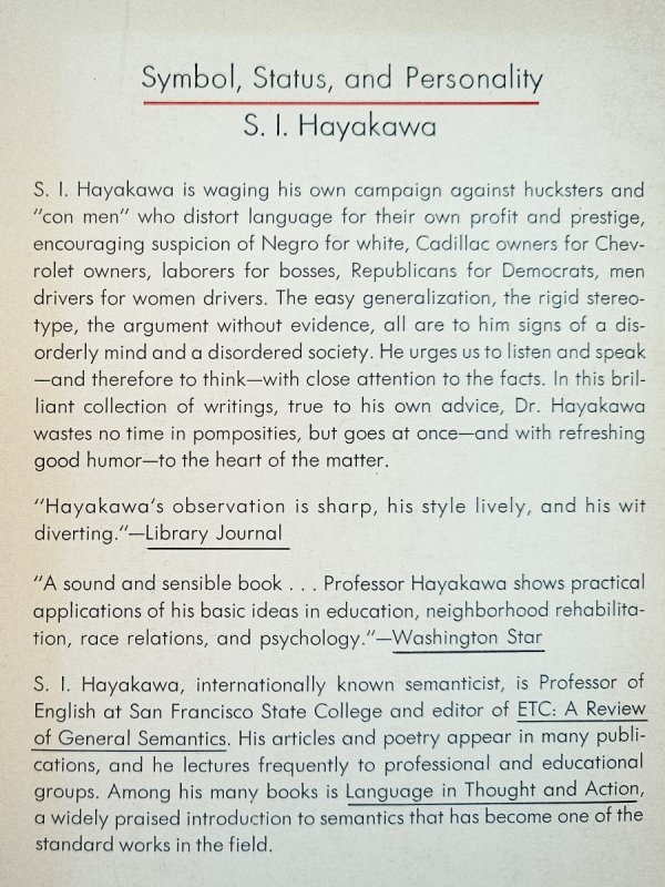 S.I. Hayakawa Symbol, status, and personality