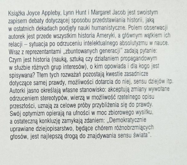Joyce Appleby, Lynn Hunt, Margaret Jacob Powiedzieć prawdę o historii