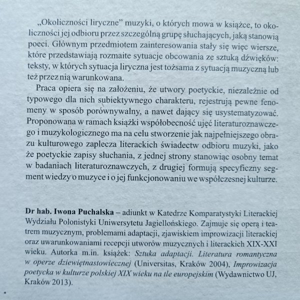 Muzyka w okolicznościach lirycznych. Zapisy słuchania muzyki w poezji polskiej XX i XXI wieku