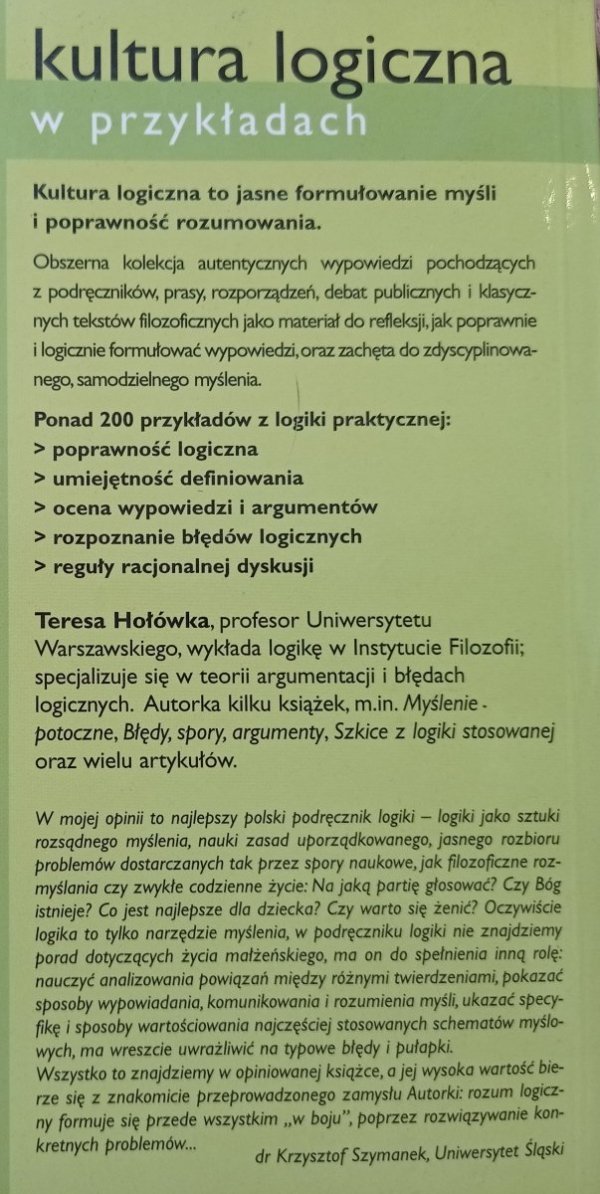 Teresa Hołówka Kultura logiczna w przykładach