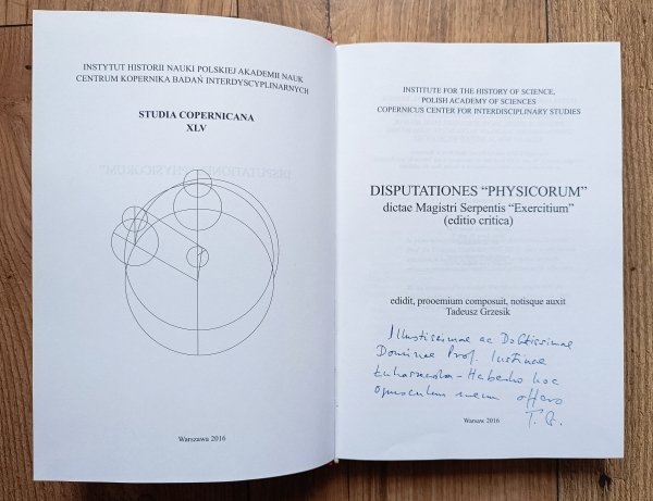 Tadeusz Grzesik Disputationes 'Physicorum' dictae Magistri Serpentis "Exercitium' / dedykacja autorska