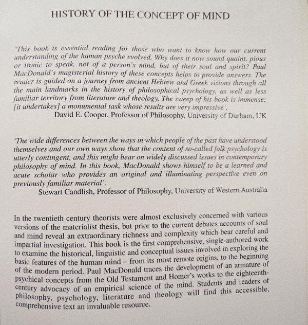 Paul S. MacDonald History of the Concept of Mind. Speculations about Soul, Mind and Spirit from Homer to Hume