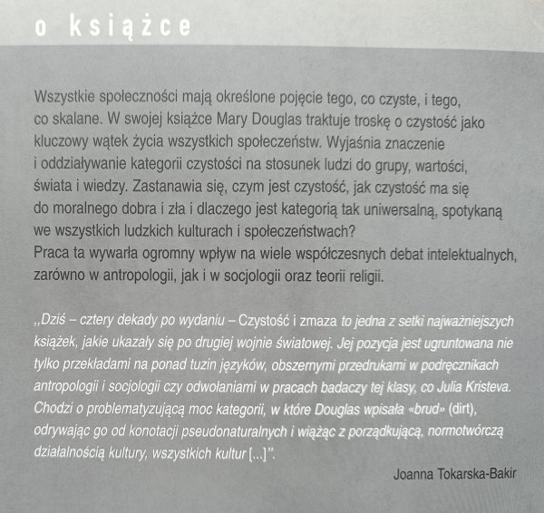 Mary Douglas Czystość i zmaza. Analiza pojęć nieczystości i tabu