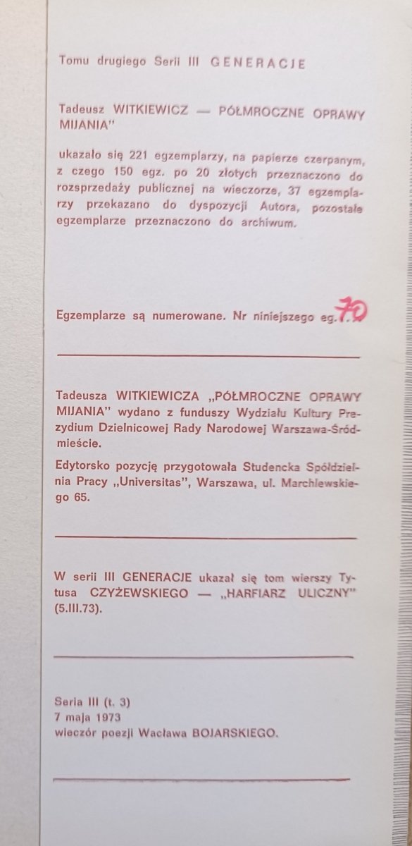 Tadeusz Witkiewicz Półroczne oprawy mijania / Generacje seria III