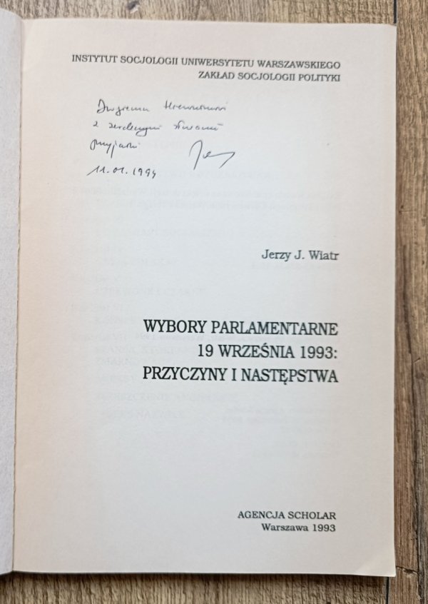 Jerzy J. Wiatr • Wybory parlamentarne 19 września 1993: przyczyny i następstwa