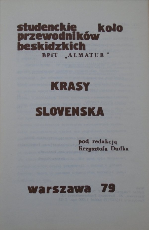 Krasy Slovenska • Studenckie Koło Przewodników Beskidzkich BPiT 'Almatur]
