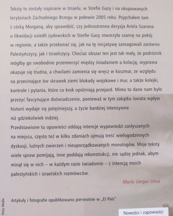 Mario Vargas Llosa Izrael - Palestyna. Pokój czy śwęta wojna
