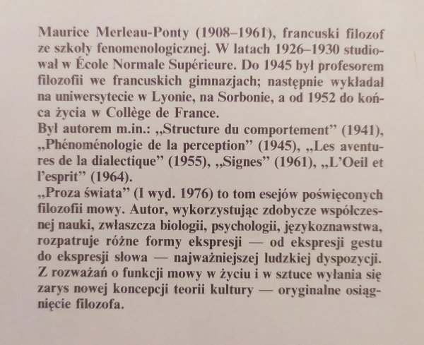 Maurice Merleau Ponty Proza świata. Eseje o mowie