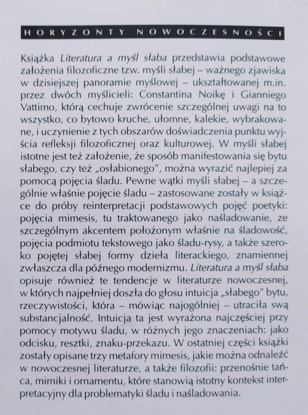 Andrzej Zawadzki Literatura a myśl słaba [dedykacja autorska]