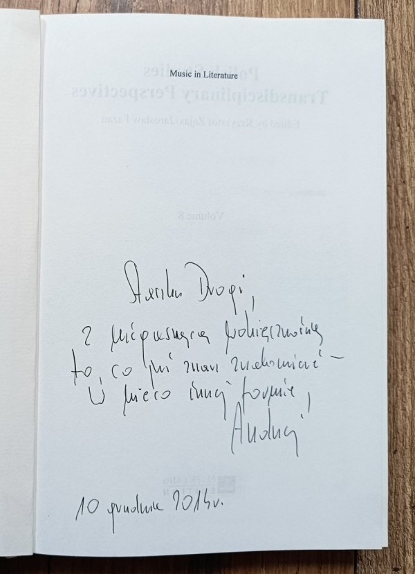 Andrzej Hejmej Music in Literature / dedykacja autorska