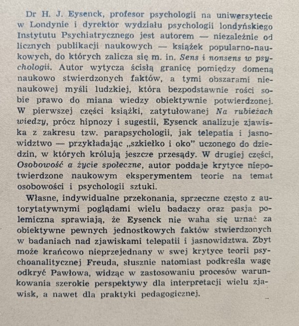 Hans Eysenck Sens i nonsens w psychologii