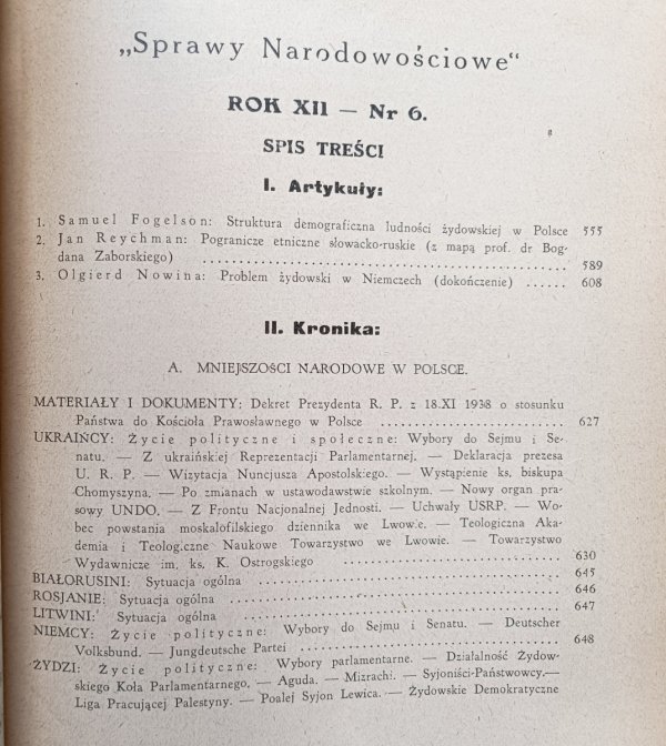 Sprawy Narodowościowe 6/1938 / Ludność żydowska w Polsce, Jan Reychman