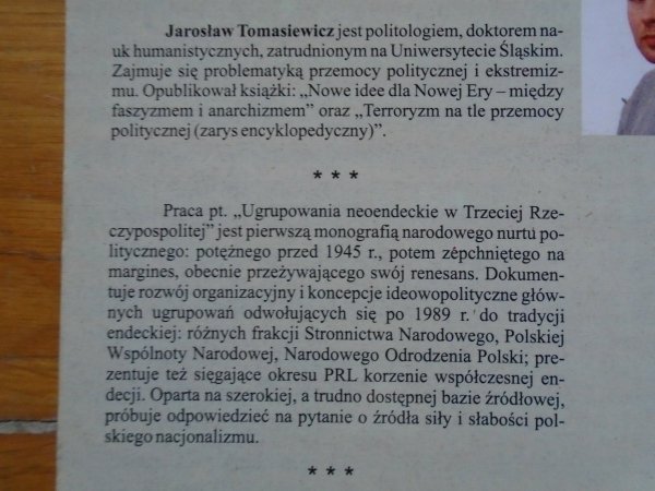 Jarosław Tomasiewicz • Ugrupowania neoendeckie w III Rzeczypospolitej