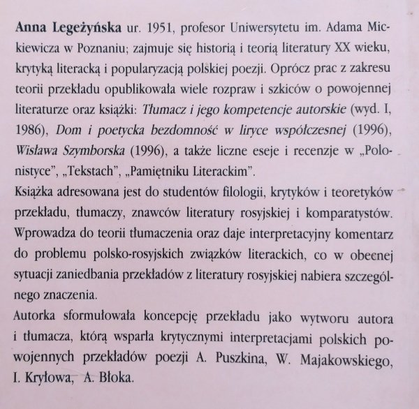 Anna Legeżyńska Tłumacz i jego kompetencje autorskie