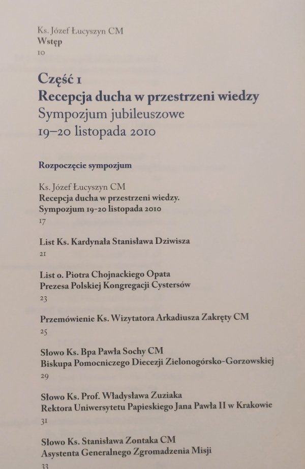 Recepcja ducha w przestrzeni wiedzy. Sympozjum jubileuszowe 19-20 listopada 2010