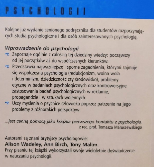 Alison Wadeley, Ann Birch, Tony Malim Wprowadzenie do psychologii