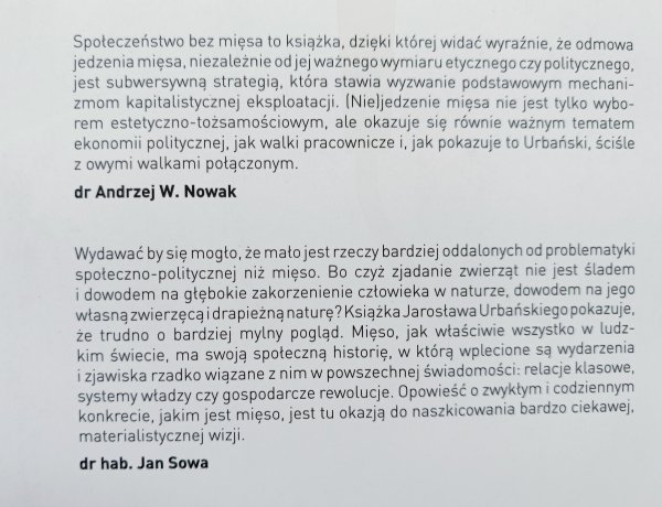 Jarosław Urbański Społeczeństwo bez mięsa