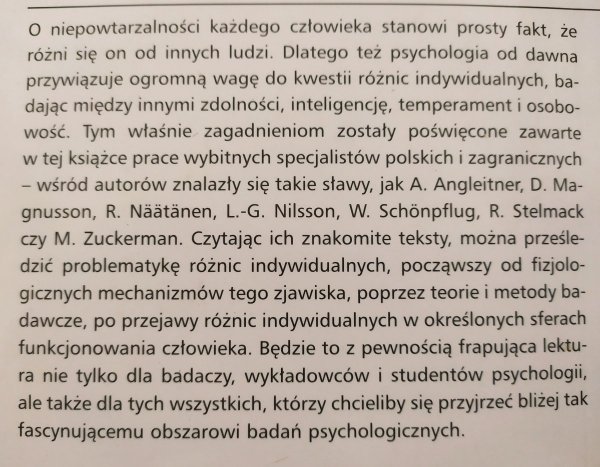 red. Magdalena Marszał-Wiśniewska Psychologia różnic indywidualnych. Wybrane zagadnienia