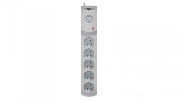 Przedłużacz przeciwprzepięciowy professional 5 gniazd 2xUSB 5m 10A 230V 2300W szary W-100042