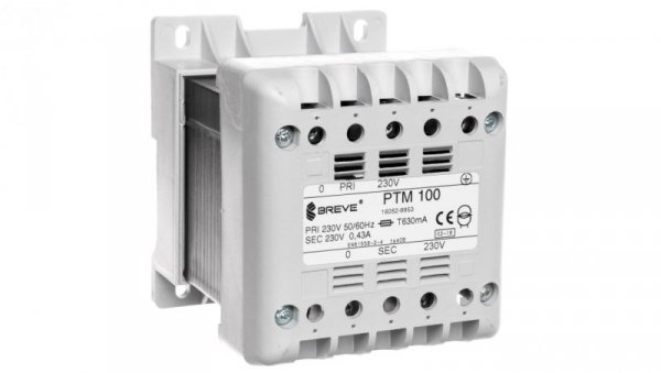 Transformator 1-fazowy separacyjny PTM 100 230/230V 0,43A, na szynę DIN, IP21, Ta 40, 16052-9953