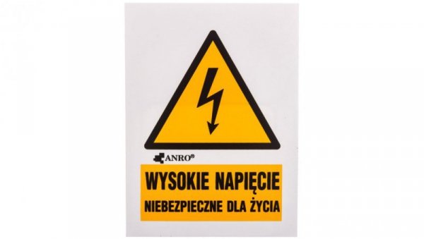 Samoprzylepna tabliczka ostrzegawcza /WYSOKIE NAPIĘCIE NIEBEZPIECZNE DLA ŻYCIA 52X74/ 3EOA/Q1/F