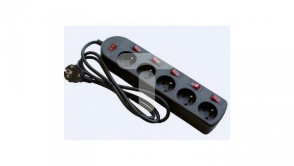 Przedłużacz z wyłącznikami ECONOMIC 5-gniazd z/u 1,5m /H05VV-F 3x1/ czarny EPS-501,5W6-2