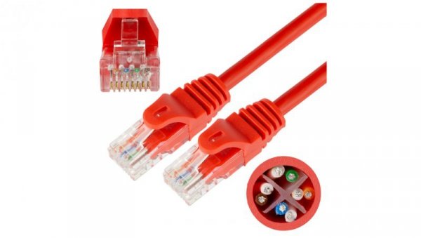 Patchcord UTP kat.6 kabel sieciowy LAN 2x RJ45 linka czerwony 5m NEKU
