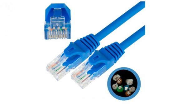 Patchcord UTP kat.5e kabel sieciowy LAN 2x RJ45 linka niebieski 1m NEKU